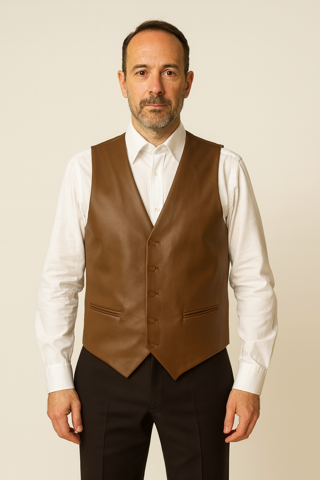 Γιλέκο δερματίνη ανδρικο μπεζ-καφέ