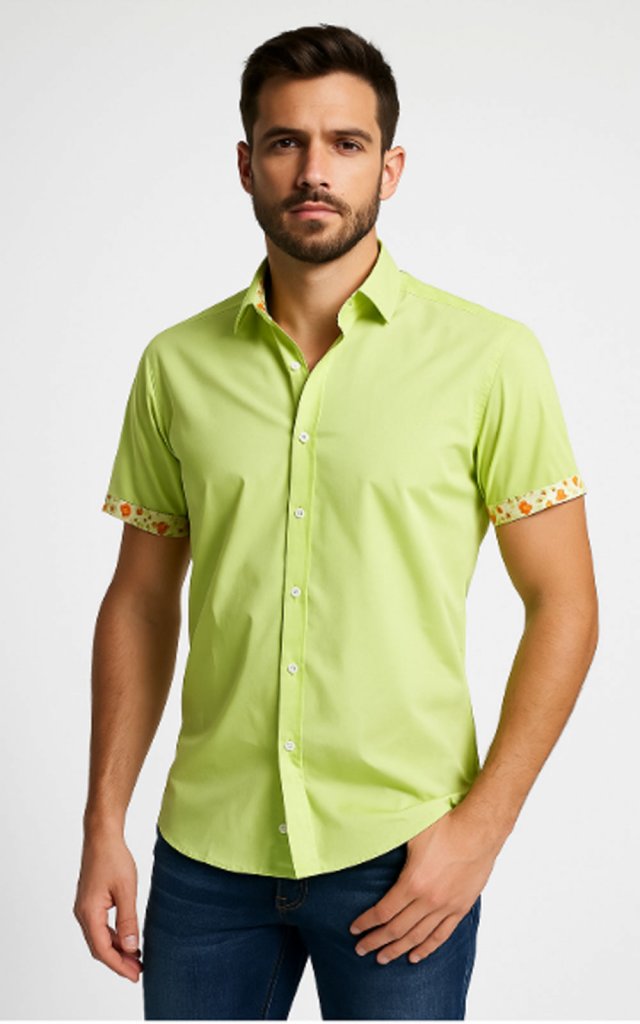 Πουκάμισο κοντομάνικο ριγέ compose SLIM FIT λαχανή 