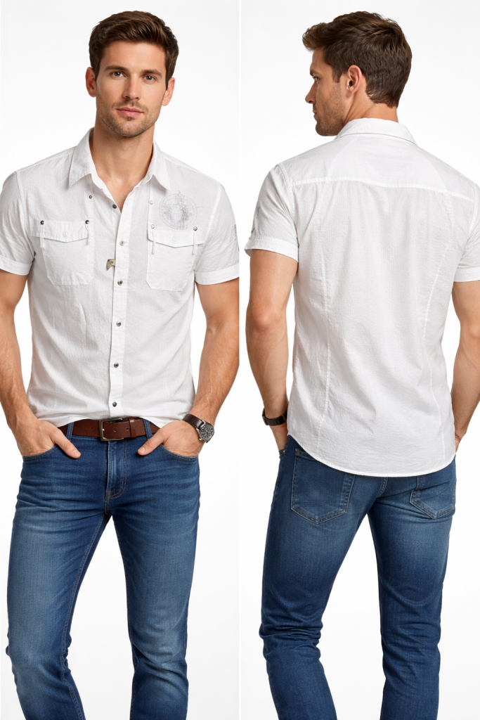 Πουκαμισο κοντό μανική ριγέ 
στενή γραμμή ΣΕ ΧΡΏΜΑ ΛΕΥΚΌ 